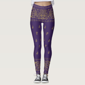 Lila och Guld Paisley Design Leggings