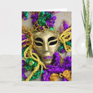 Lila och Guld Pärlor Masqueramasken Mardi Gras Kort