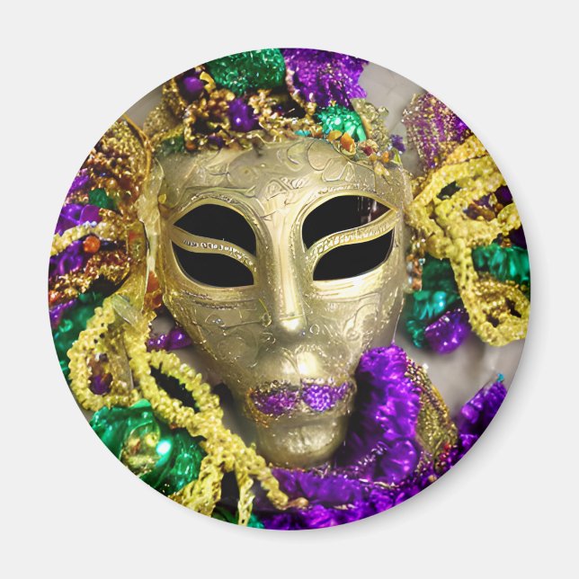 Lila och Guld Pärlor Masqueramasken Mardi Gras Magnet (Framsidan)
