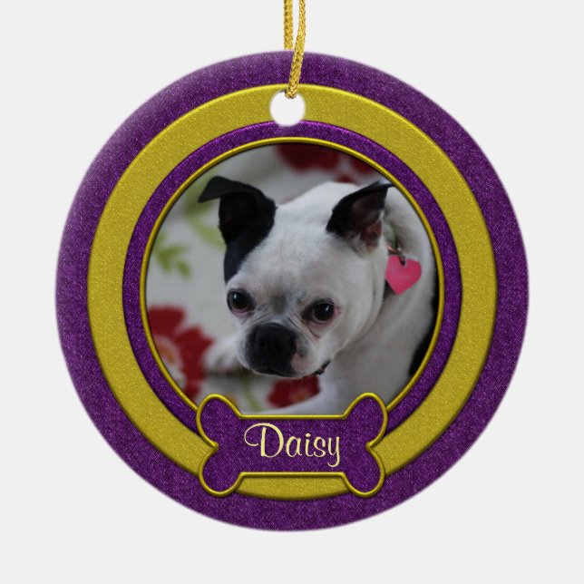 Lila och Guld Pet Photo jul Ornament (Framsidan)