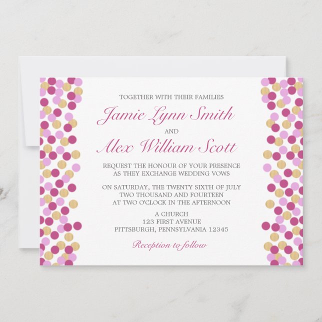 Lila och Guld Polka Dot Wedding bjudande Inbjudningar (Framsida)