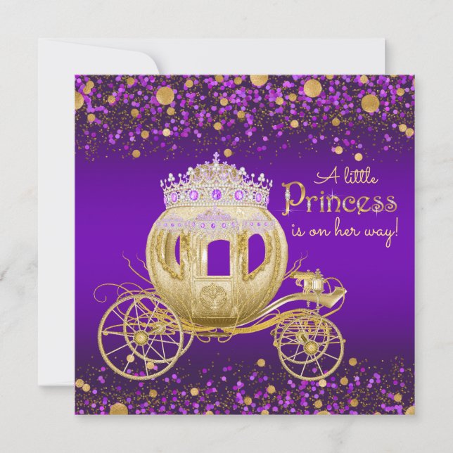 Lila och guld prinsessvagn Baby Shower Inbjudningar (Framsida)