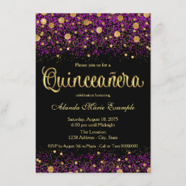 Lila och guld Quinceanera Inbjudningar