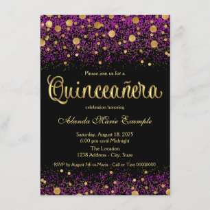 Lila och guld Quinceanera Inbjudningar