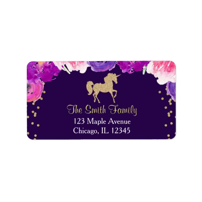 lila och guld returetiketter för enmajs adressetikett (Framsidan)