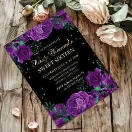 Lila och Guld Ro Gräns Blommigt Sweet sixteen Inbjudningar