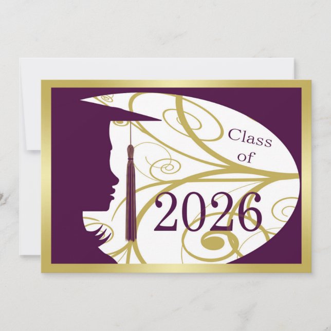 Lila och guld Siluett 2026-kort Inbjudningar (Framsida)