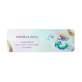 Lila och Guld Sjöjungfru Födelsedag under havet Returadress Etikett
