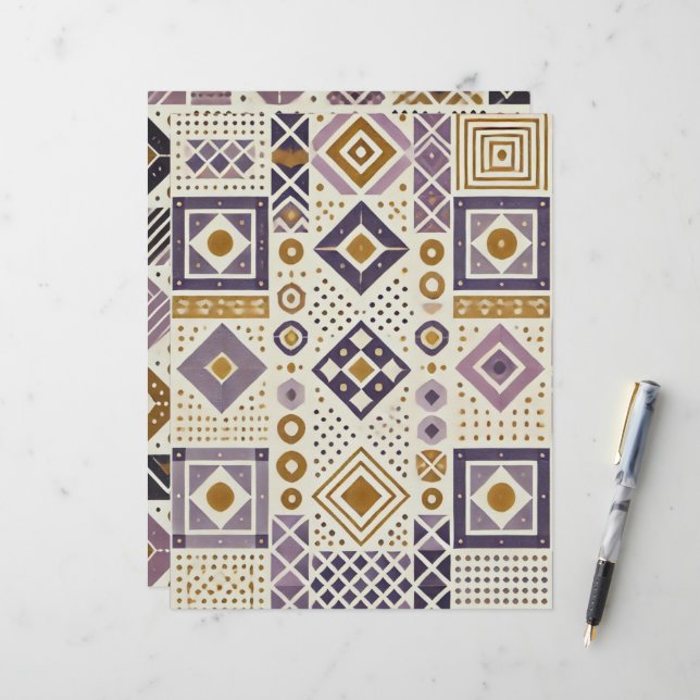Lila och Guld Skandinaviska geometriska skrapbok (Fram/Back In Situ)