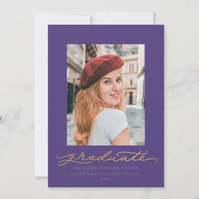 Lila och Guld Skriptmeddelande om Studenten Inbjudningar (Framsida)