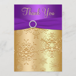Lila och Guld Snöflingor Tack Kort