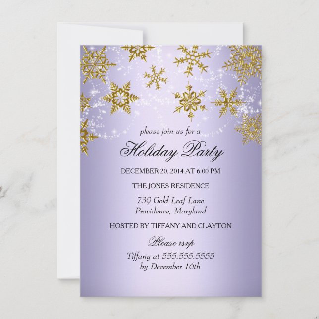Lila och Guld Snowflake-Julfesten Jul Inbjudningar (Framsida)