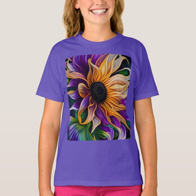 Lila och Guld Solrosblomma T Shirt (Framsida)