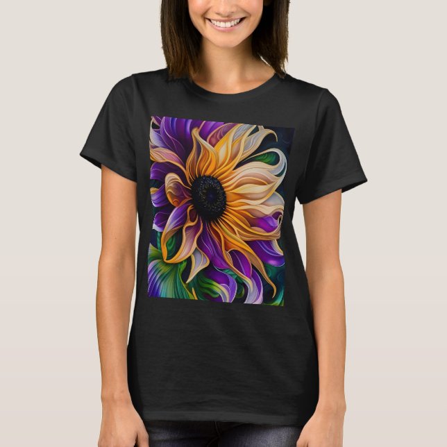 Lila och Guld Solrosblomma T Shirt (Framsida)