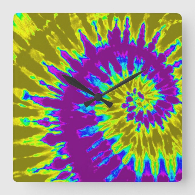 Lila och Guld Spiral Tie Dye Clock Fyrkantig Klocka (Framsida)