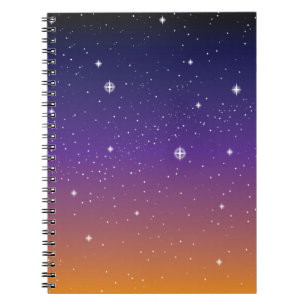 Lila och Guld Starry Sunset Himlar Anteckningsbok Med Spiral