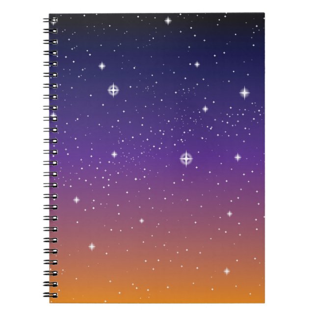 Lila och Guld Starry Sunset Himlar Anteckningsbok Med Spiral (Framsidan)