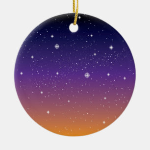 Lila och Guld Starry Sunset Himlar Julgransprydnad Keramik