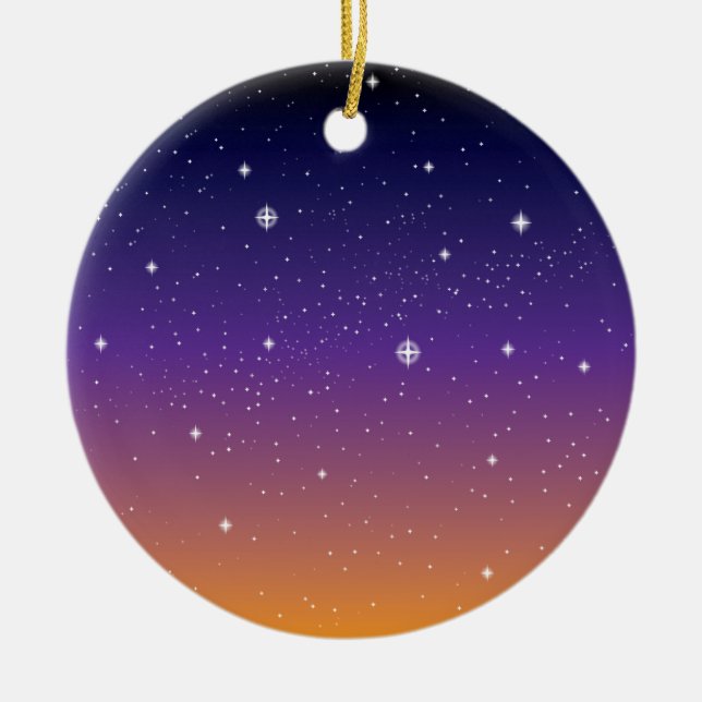 Lila och Guld Starry Sunset Himlar Julgransprydnad Keramik (Framsidan)