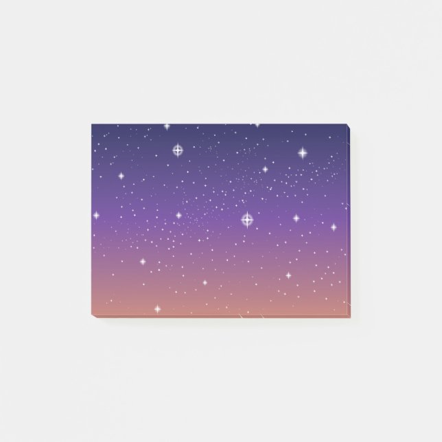 Lila och Guld Starry Sunset Himlar Post-it Block (Framsida)