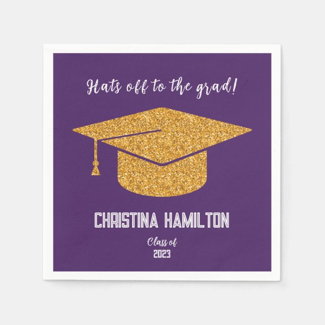 Lila och Guld Studentmössa Pappersservett (Framsidan)