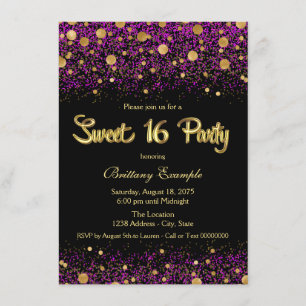 Lila och guld Sweet Sixteen-fest Inbjudningar