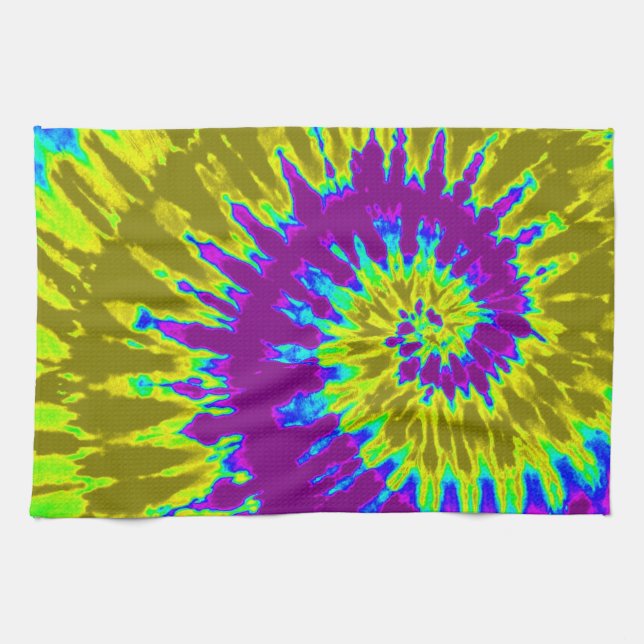 Lila och Guld Tie Dye Kitchen Towel Kökshandduk (Horisontell)