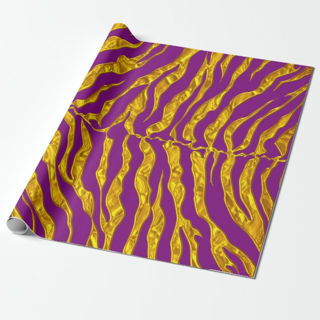 Lila och Guld Tiger Rand Animaliska utskrift Presentpapper (Utrullad)