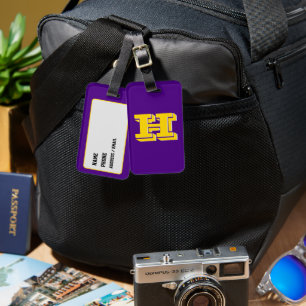 Lila och guld universitetsbokstavsstilmonogram bagagebricka
