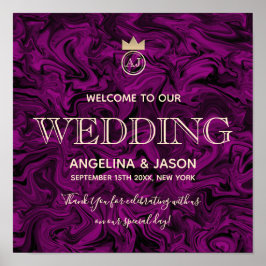 Lila och Guld Välkommen Bröllop Poster
