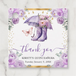 Lila och Guld Vår Paraplla Quinceanera Gåvor Etiketter