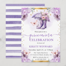 Lila och Guld Vår Paraplla Quinceanera Inbjudningar