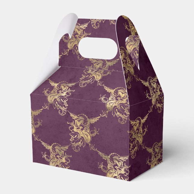 Lila och Guld Vintage Dragon Presentaskar (Framsidan Sidan)