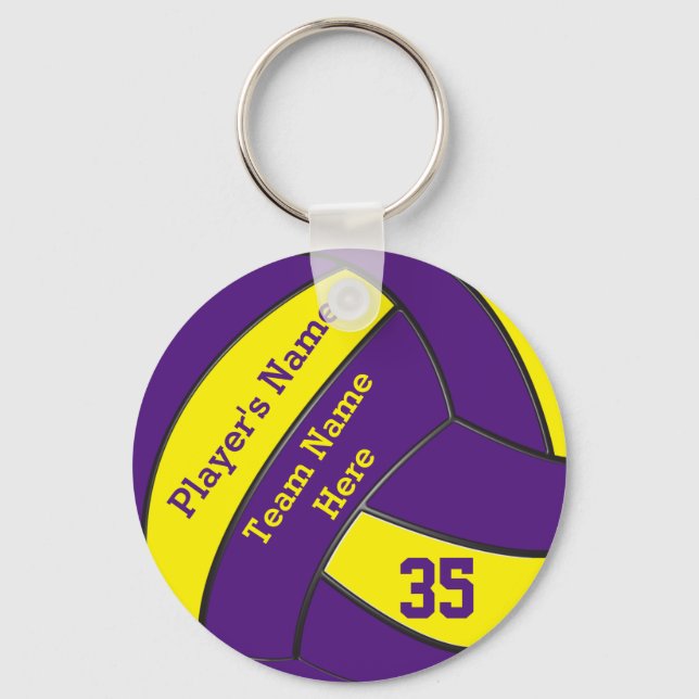 Lila och Guld Volleyball-nyckelkedjor, PERSONLIG Nyckelring (Framsida)
