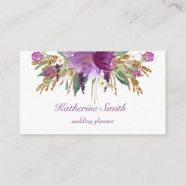 Lila och Guld Watercolor Flowers Affärskort Visitkort