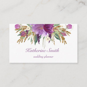 Lila och Guld Watercolor Flowers Affärskort Visitkort