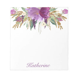 Lila och Guld Watercolor Flowers Anteckningsblock