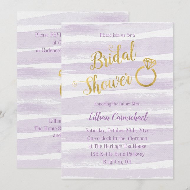 Lila och Guld Watercolor Rand Möhippa Inbjudningar (Fram/baksida)