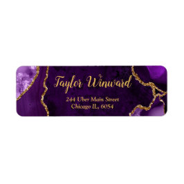 Lila och guldaktig agat marmor födelsedagsfest returadress etikett
