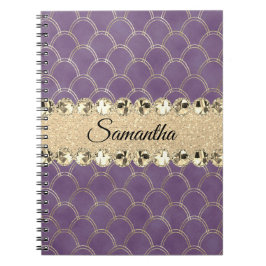 Lila och guldfärgsdiameter Bling Anteckningsbok