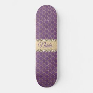 Lila och guldfärgsdiameter Bling Mini Skateboard Bräda 18,5 Cm