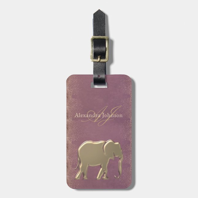 Lila och guldmonogram bagagebricka (Vertikal Framsida)