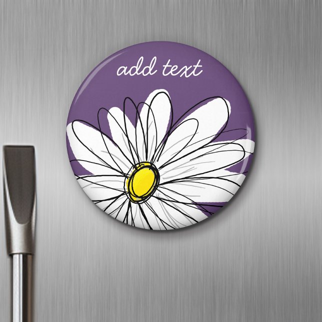 Lila och Gult Anpassningsbar för vimatisk Daisy Magnet (Personalized Fridge Magnet - Add Custom Text)