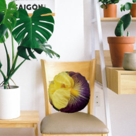 Lila och Gult Bearded Iris Blommigt Rund Kudde