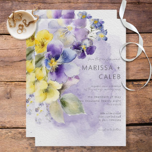 Lila och Gult Blommigt Modern Bröllop Inbjudningar
