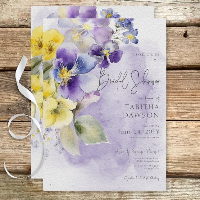 Lila och Gult Blommigt Modern Möhippa Inbjudningar (Purple & Yellow Floral Modern Bridal Shower Invitation)