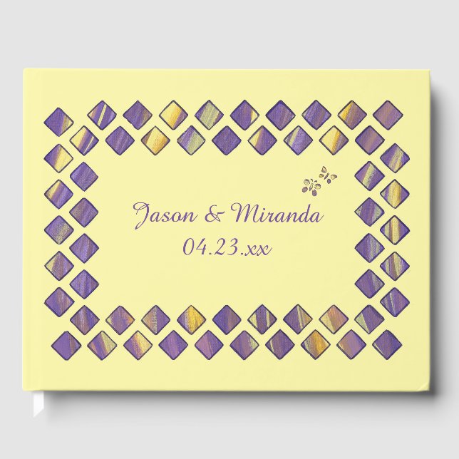 Lila och Gult Butterflies Bröllop Guestbooks Gästböcker (Framsida)