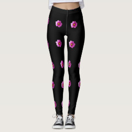 Lila och gult Cosmos blommor på svarta baljväxter Leggings