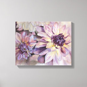 LILA OCH GULT DAHLIAS AVBRYTADE CANVASPAINERING CANVASTRYCK