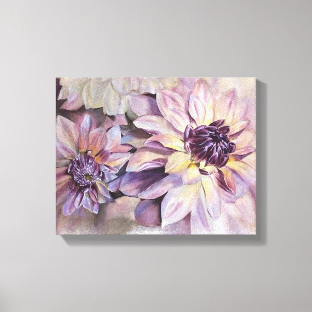 LILA OCH GULT DAHLIAS AVBRYTADE CANVASPAINERING CANVASTRYCK (Framsida)